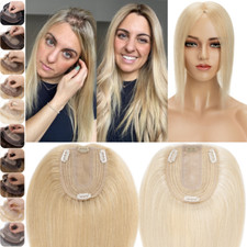 Women 100% Remy Human Hair Topper Clip In Hairpiece Silk BaseTop Toupee 10*12cm