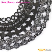 Natural Black Hematite Beads Pebble Ball Jewelry Making Energy Chakra 15" Gift