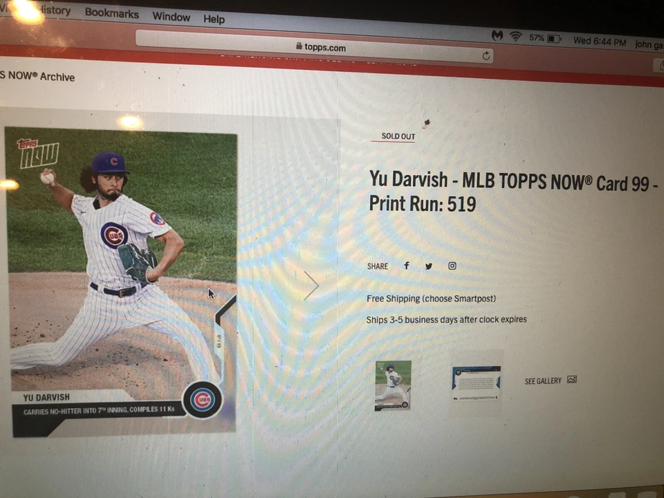 2020 Topps Now #99 - YU DARVISH Chicago Cubs - No-hitter to 7th - SP 519 MADE - Image 4 of 4
