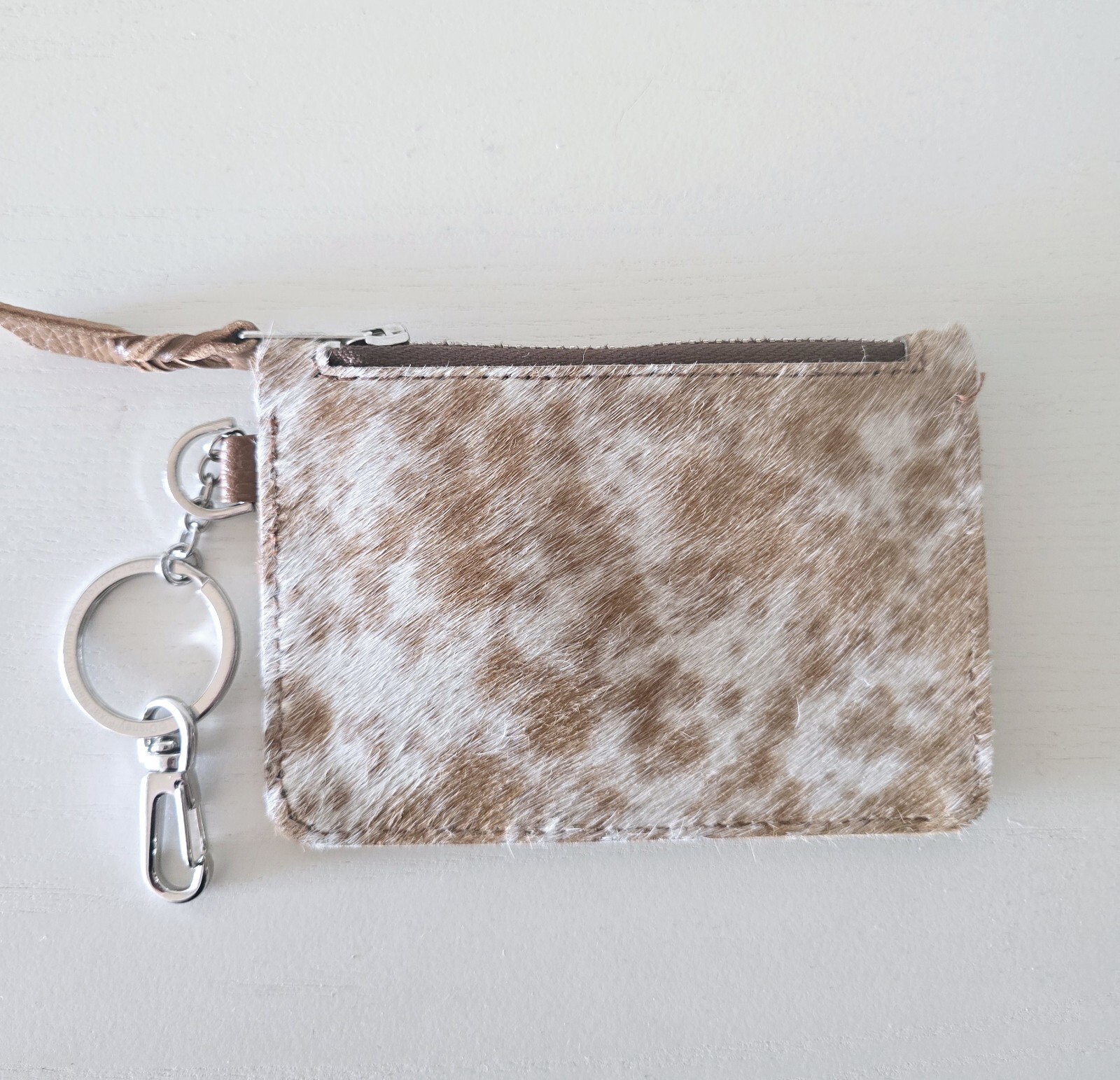 Cowhide Hair-On Leather Card Holder Mini Wallet in Brown & White-image