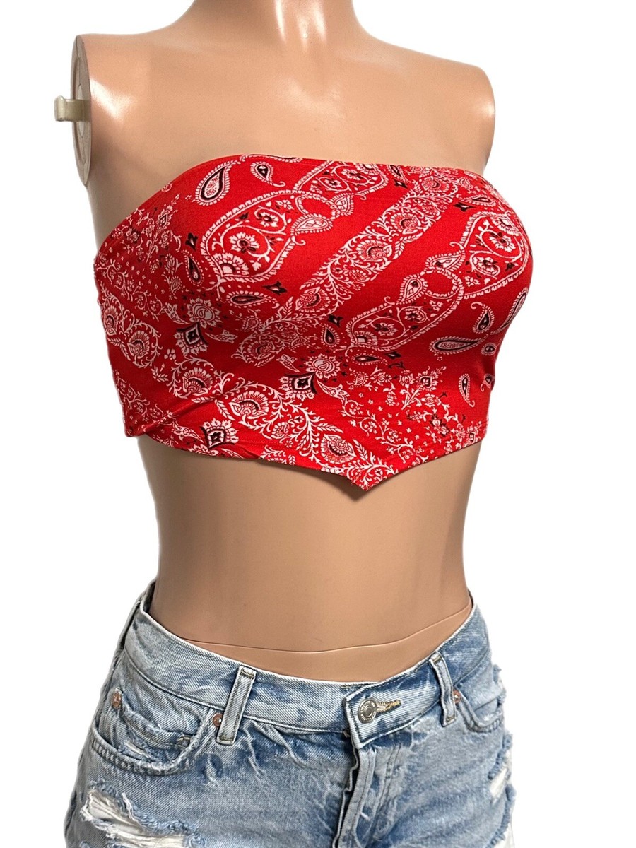 Y2K red bandana paisley print tube top handkerchief strapless new