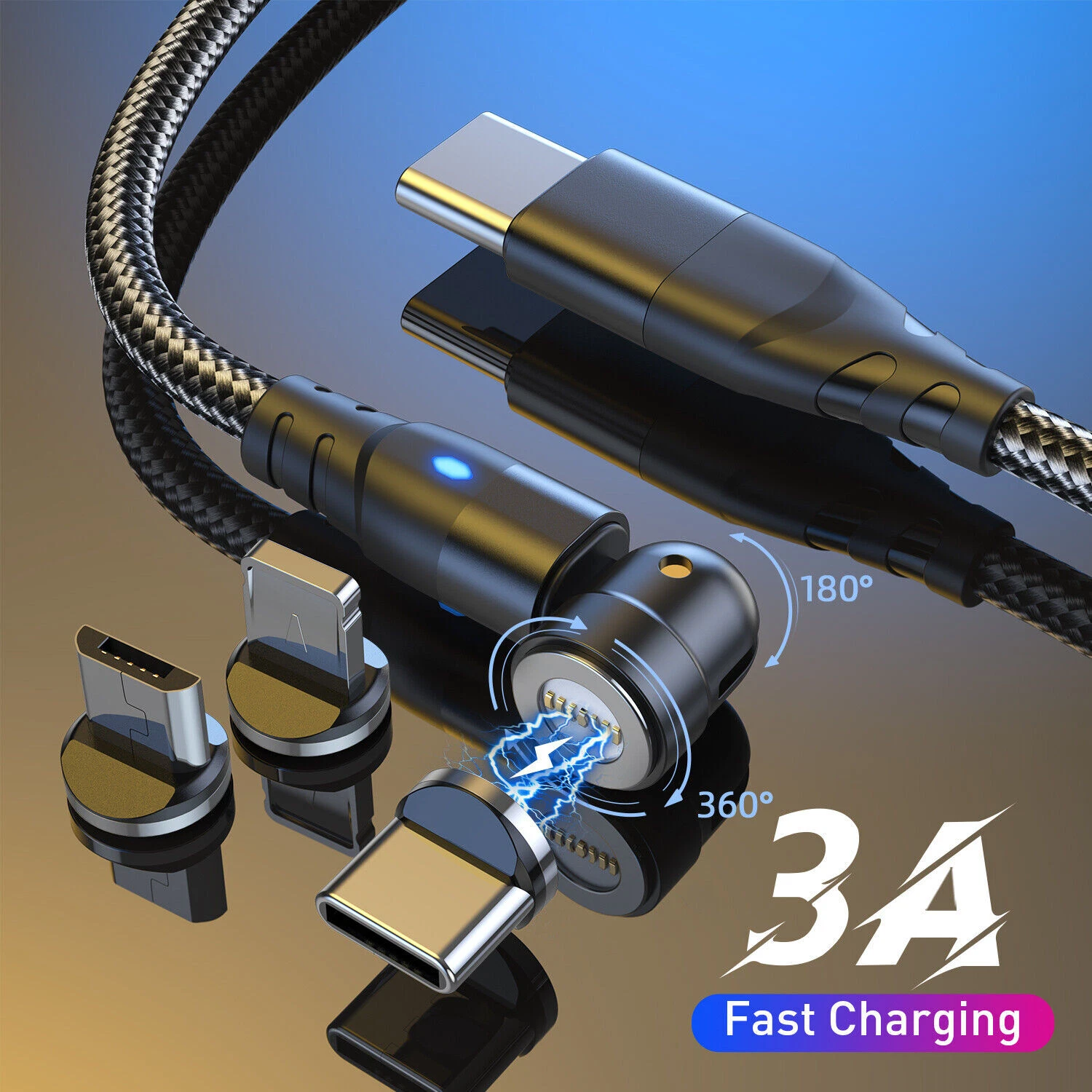 Magnetic PD 60W To Type C Micro USB 3A Fast Charging Cable Data Sync Cord_voghion.com