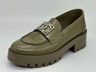 CHANEL 23B Calfskin Leather CC Logo Platform Loafers Flat Shoes Khaki $1575