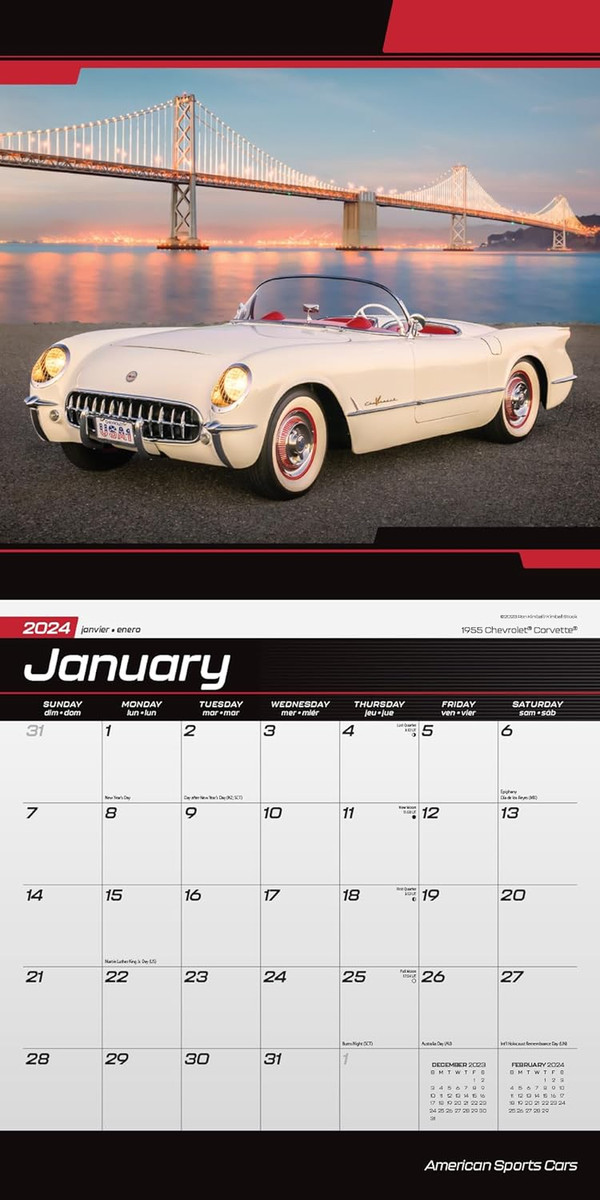 American Sports Cars Calendar 2024 - Deluxe 2024 Sports Cars Wall Calendar  Bundl | eBay
