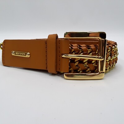 NEW Michael Kors BROWN Leather Gold‎ Chain Belt Size Large MICHAEL KORS Womens Signature Belt Brown Faux Leather Gold  main image 2