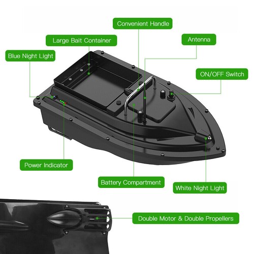 GPS Fixed Speed Cruise RC Fishing Bait Boat 10000mAh 2KG Carrying Hook & Net D16 - Picture 5 of 23
