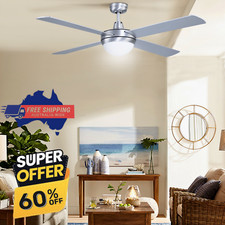 Devanti 52'' Ceiling Fan AC Motor 4 Blades LED Light Remote Control Timer SIlver
