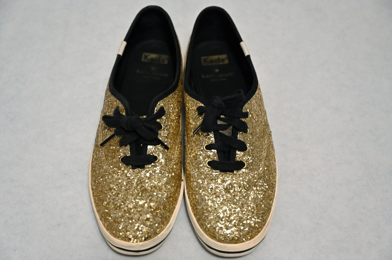 Sneakers KEDS FOR KATE SPADE glitter taglia 8 5 oro avorio raso nastro lacci e bordo