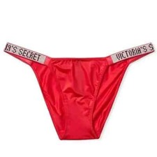 Victorias Secret Bombshell Shine Rhinestones Strap String Bikini Panty Red New