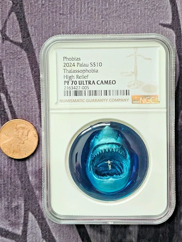 NGC PF70DCAM 2024 Palau Phobias Thalassophobia 2 oz Silver Colorized Proof Coin