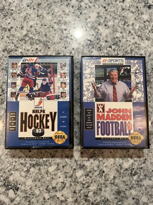 NHLPA Hockey 93 & John Madden Football 1993 EA Electronic Arts Sega Genesis CIB