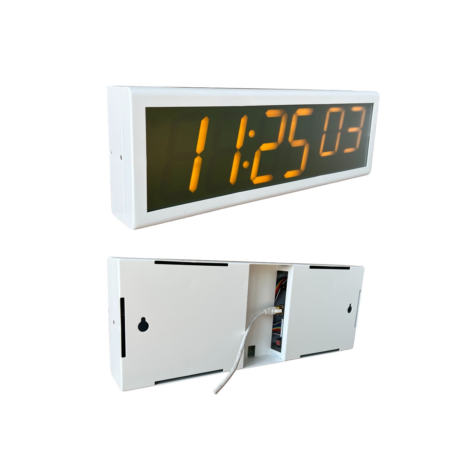 Yellow Digit Digital IP PoE Clock for Home Decoration, Automatic DST Reset