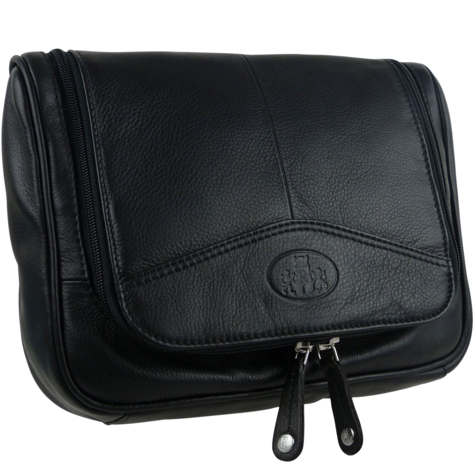 New Rowallan Mens Quality Vintage Leather Hanging Wash Bag Travel