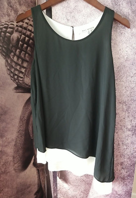 MAX STUDIO Women's Black Ivory Layered Sleeveless Slant Hem Shell Tank Size M