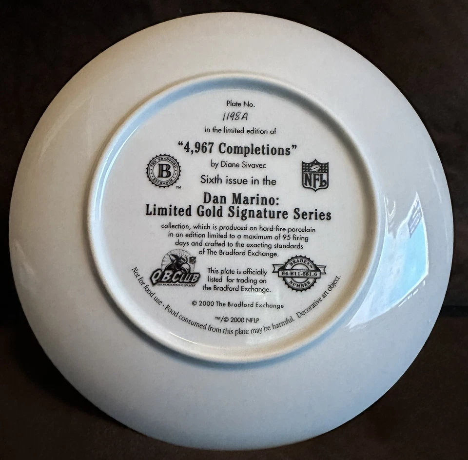 Juego de 6 placas NFL Bradford Exchange Dan Marino Limited Gold Signature Series Foto 2 de 4