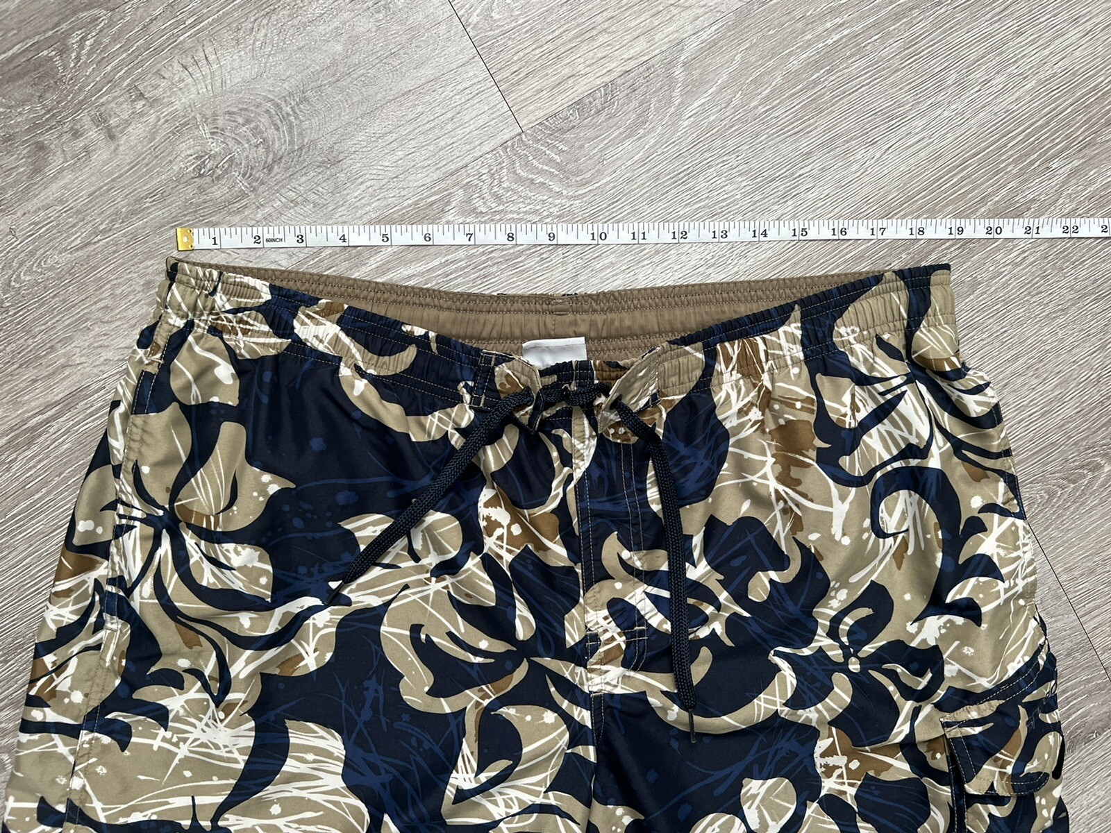 Speedo Mens Brown Blue Floral Swim Trunks Board Shorts Mesh Liner