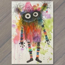 5x7"  Monster Fun Watercolor Art  Weird Hands Feet Unusual Whimsical Cute