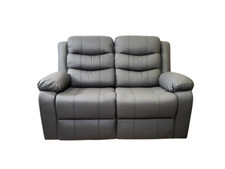 2 Seater Grey Leather Recliner Sofa Suite Roma Cinema Couch Free Delivery