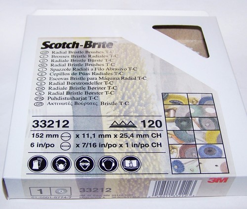 3M RADIAL BRISTLE BRUSH 6" DIA 120 GRIT WHITE BRUSH 8-PLY W-BUSHINGS #33212 - Picture 2 of 2