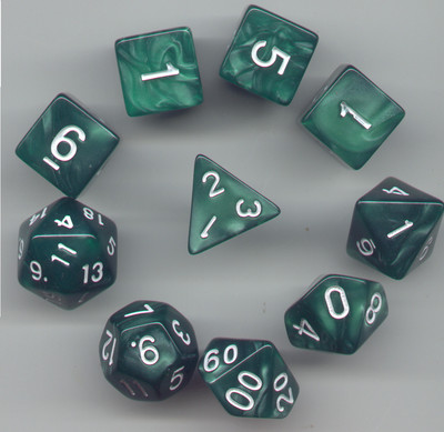 NEW RPG Dice 10pc - Pearl Green - 1 @ D4 D8 D10 D12 D20 D00-10 & 4 D6