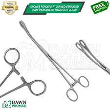Sponge Forceps 7" Curved Serrated Body Piercing Kit Hemostat Clamp German Grade