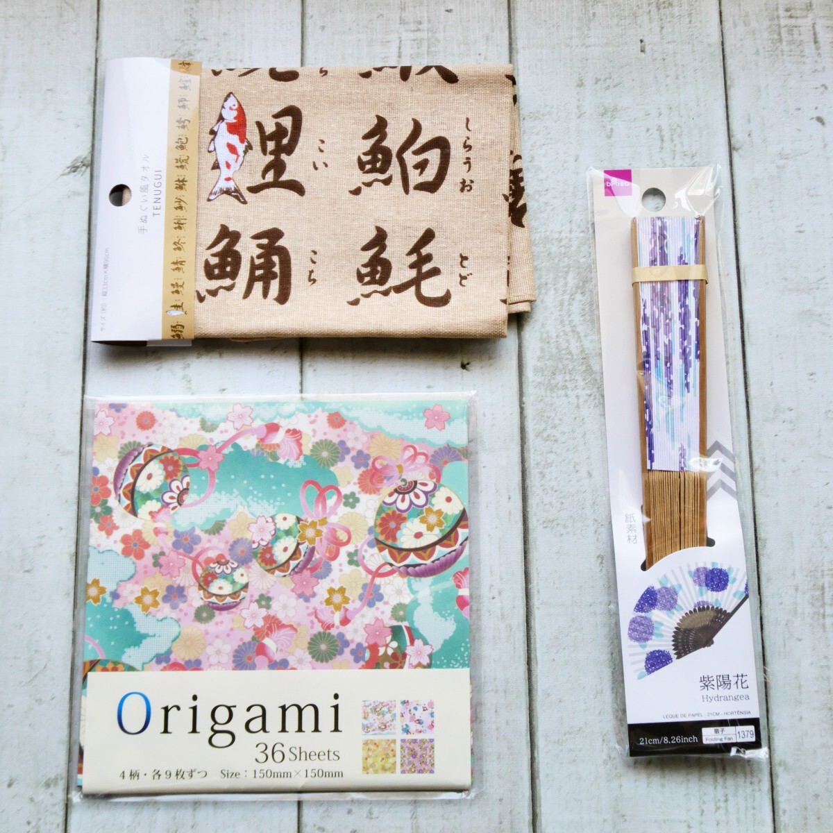 Japanese Traditional Origami & Tenugui Towel & Sensu 3set Daiso