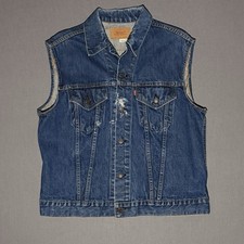 Vintage 70s Levi s Type 3 Denim Vest Trucker Jacket Blue Distressed Western USA
