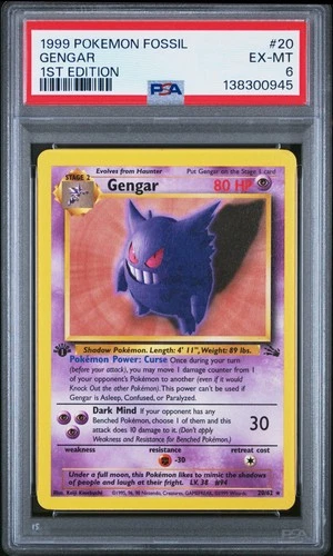 1999 POKEMON FOSSIL 1ST EDITION #20 GENGAR PSA 6