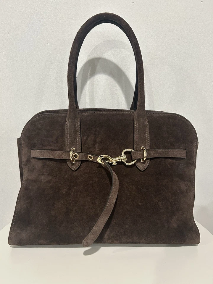 Claudia Firenze Dark Brown Italian Leather Suede Satchel Shoulder Bag - Image 3 of 4
