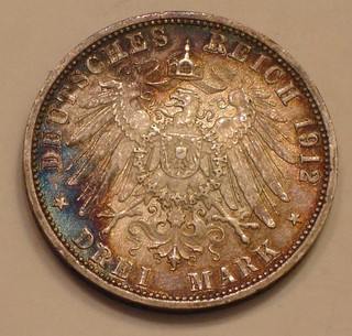 1912 A SILVER 3 Mark German State of Prussia
