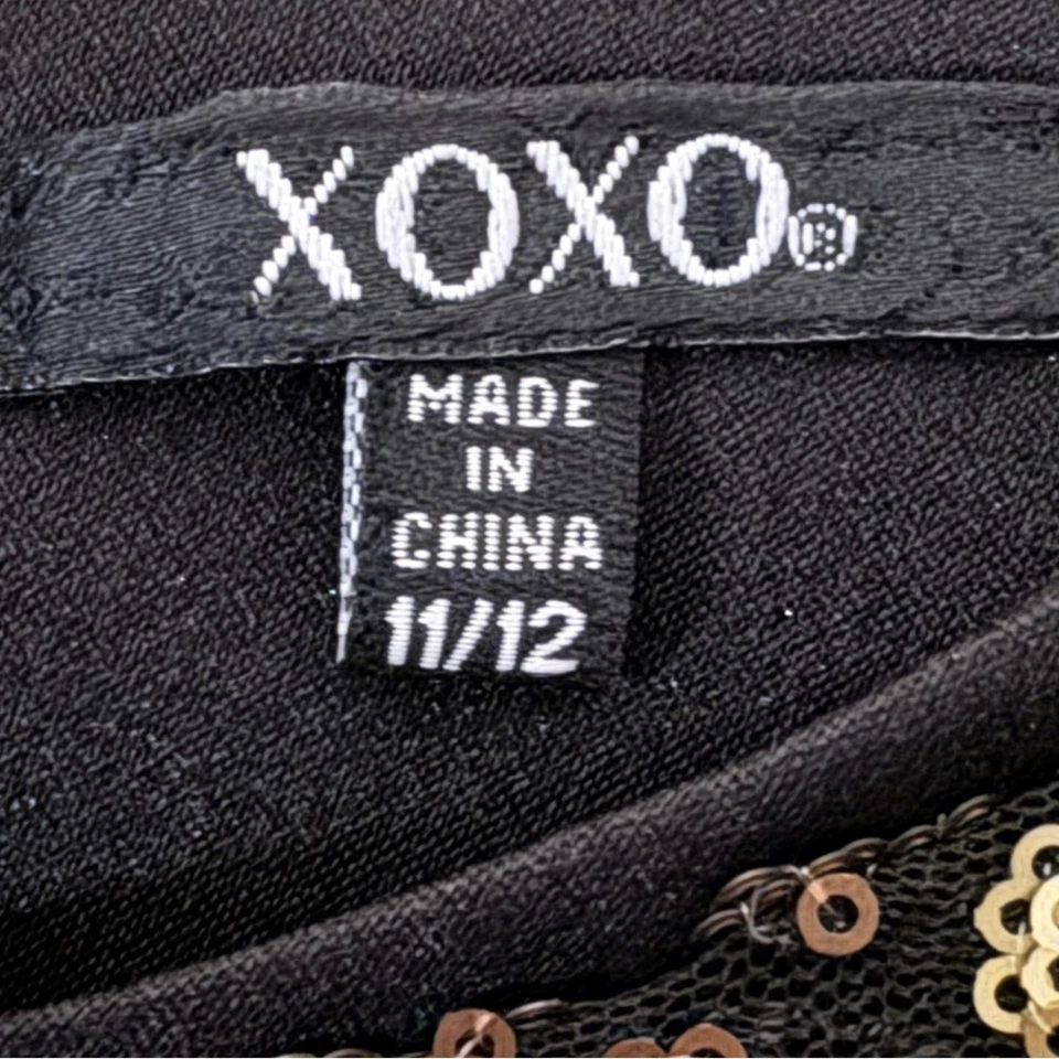 NUEVO CON ETIQUETAS XOXO Vestido de cóctel con lentejuelas doradas sin mangas hasta la rodilla talla 11/12 b37 Foto 2 de 4