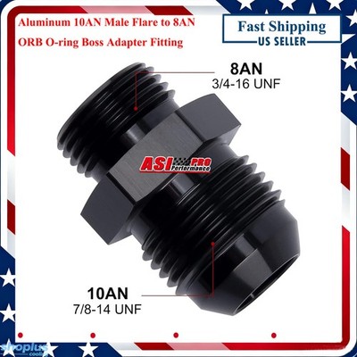 1PC Aluminum 10AN Male Flare to 8AN ORB O-ring Boss Adapter Fitting Black.