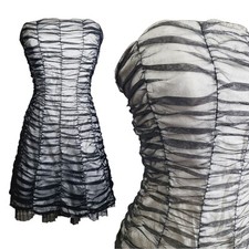Vintage Zum Zum 90s Y2K Short Prom Dress Womens Small Black White Mesh Ruched