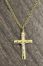 Gold  Silver Tone Cross Necklace Girls 13" Chain FIRST COMMUNION EASTER
