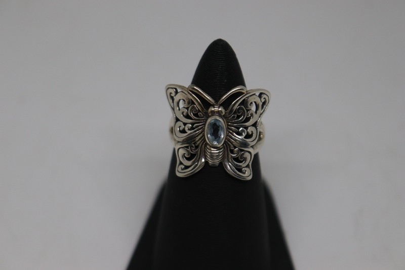 Sterling Silver Butterfly Ring W/ Topaz Stone Ring Size 7