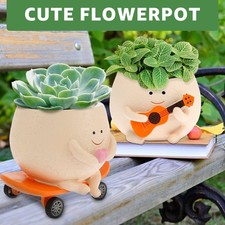 Smiling Face Planter Pot with Drainage Holes Cute Resin Smiling Face Plant qrfla