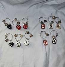 11 Vintage Poker/ Dice Theme Silver Tone Enamel Resin  Wine Charms