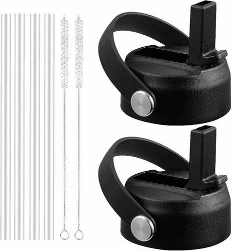 Straw Lid for Hydro Flask Wide Mouth Water Bottles, Top Lids Black - 2 Pack