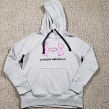 Under Armour Hoodie Womens XS Gray UA Logo Loose Pullover Sweatshirt Retro Sport