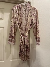 Linea Donatella Short Sherelle Floral Wrap Robe Cream and Pink Size Medium