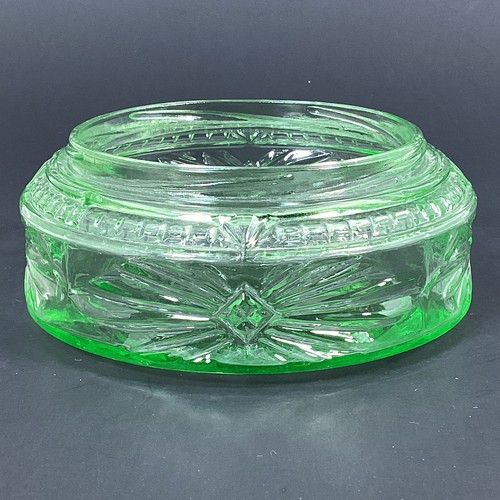 Barattolo Polvere Vetro Uranio Art Deco Vintage Scatola Piatto Base UV Bagliore 4,25” Senza Coperchio - Foto 8 di 14