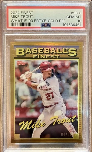 2024 TOPPS FINEST #93-8 MIKE TROUT WHAT IF ‘93 GOLD REFRACTOR /50! PSA 10 🔥
