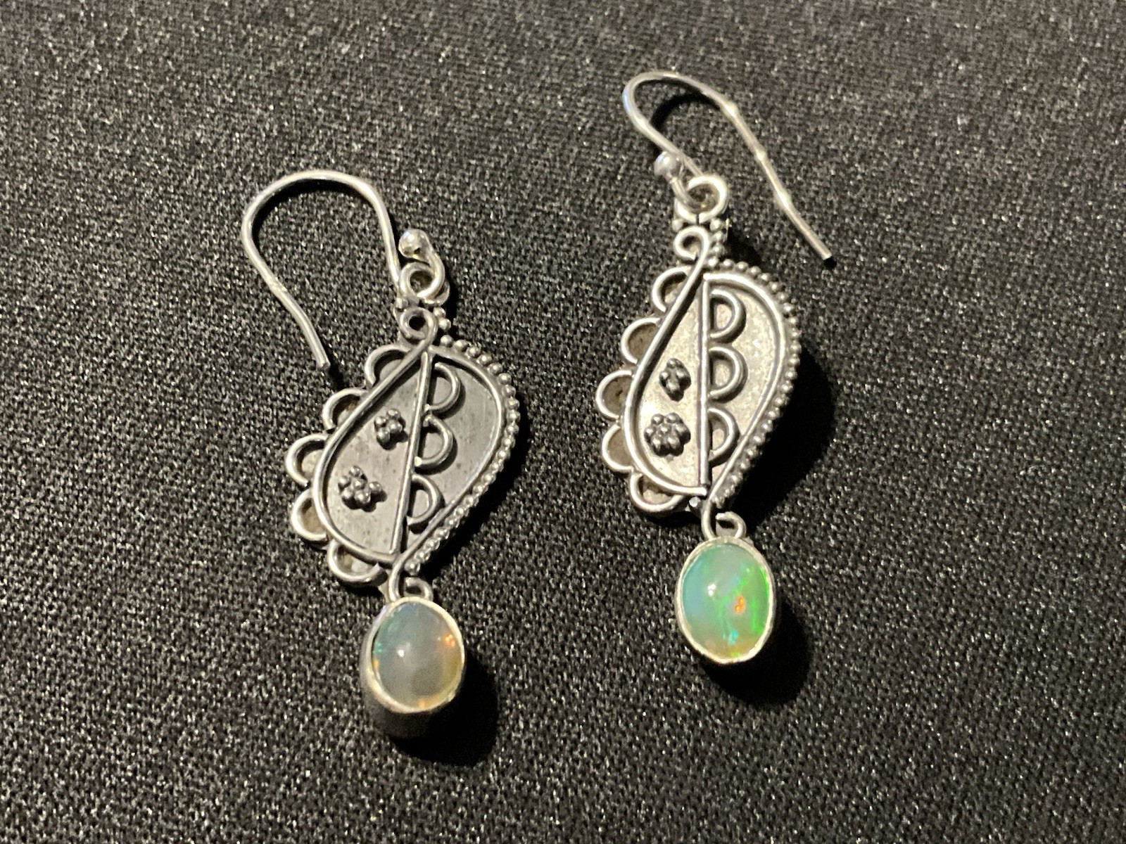 925 Opal Dangle Fish Hook Earrings - image 1