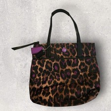 Coach Signature Ocelot Leopard Print Tote F25282   Black/Purple/Brown Sateen