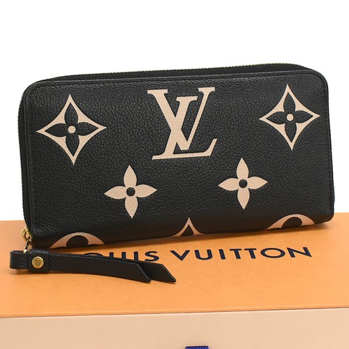 LOUIS VUITTON Zippy Wallet Monogram Empreinte M80481 Leather Black Beige 19.5cm