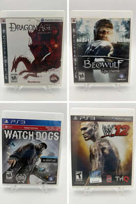 PS3 Lot Dragon Age Origins Beowulf Watch Dogs WWE 12 CIB Tested Action Bundle