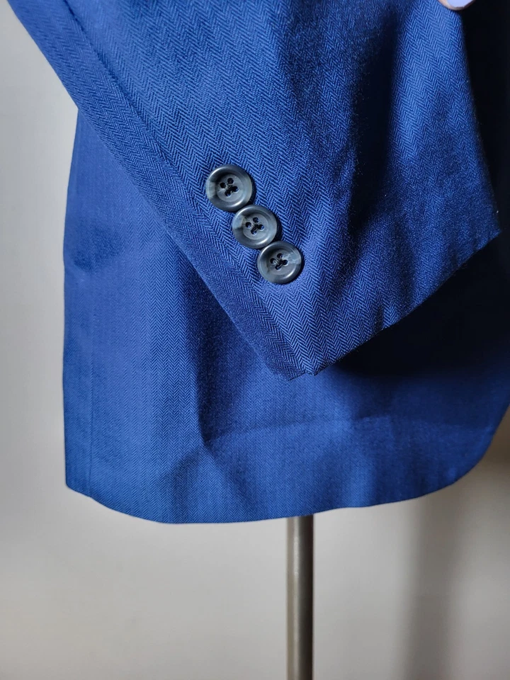 Chaqueta Blazer Abrigo Deportivo 46L SAKS 5th Ave Azul Marino Lana Espiga Cuadros Foto 4 de 4