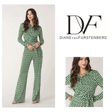 US 10 - UK 14 Diane von Furstenberg DVF Michele Trellis Lawn Wrap Dress Jumpsuit