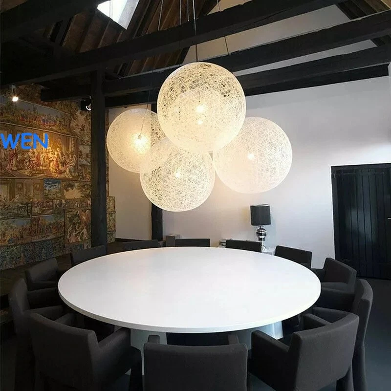 Lámpara colgante moderna de bola redonda de cáñamo lámpara de techo aleatoria lámpara accesorios de arte Foto 2 de 4