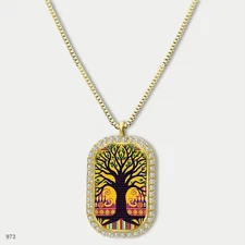 Amazing Colorful Tree of Life Pendant Necklace Chain Printed Dog Tag Chain Gift